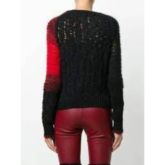 Helmut Lang Black & Red Cable Knit Wool Sweater - Picture 5 of 6